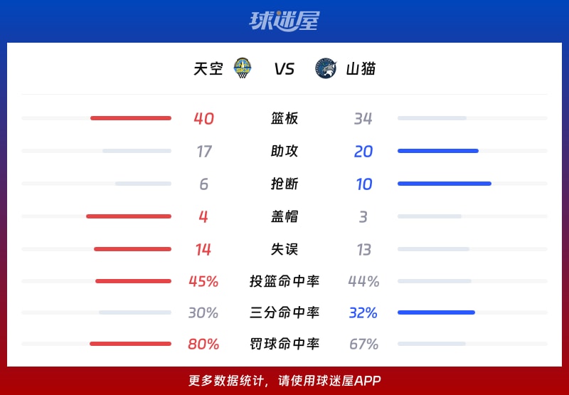 天空vs山猫球队数据