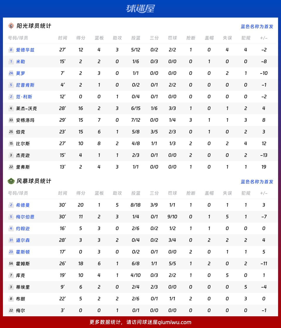 阳光vs风暴球员数据